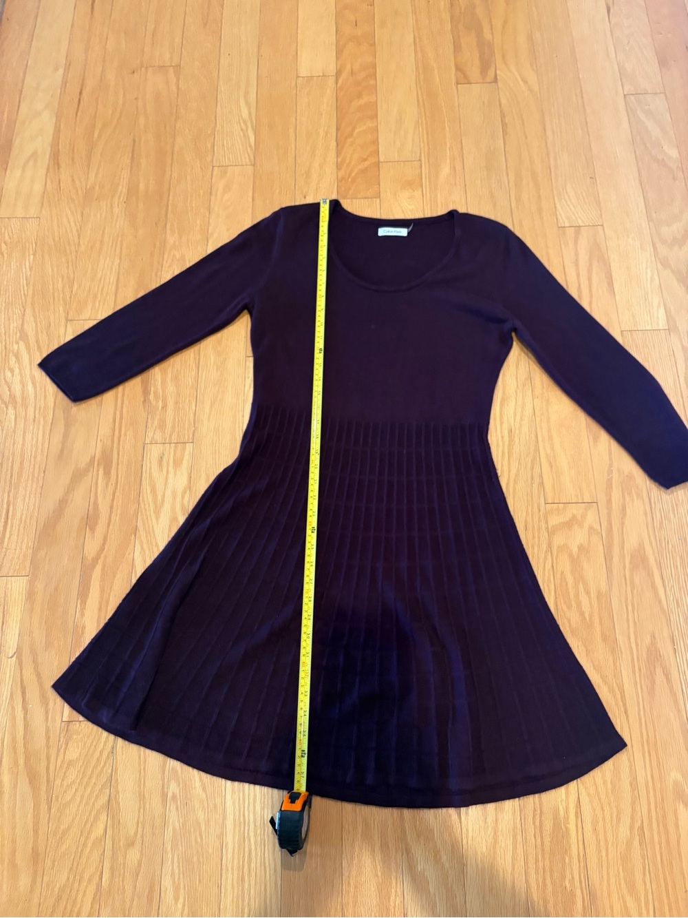 Calvin Klein Dark Purple Long Sleeve Knit Fit-and-Flare Dress - Picture 3 of 8